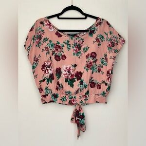 NWT Ambiance Pink Berry Floral Open Back Wrap Blouse Summer Top Size Medium